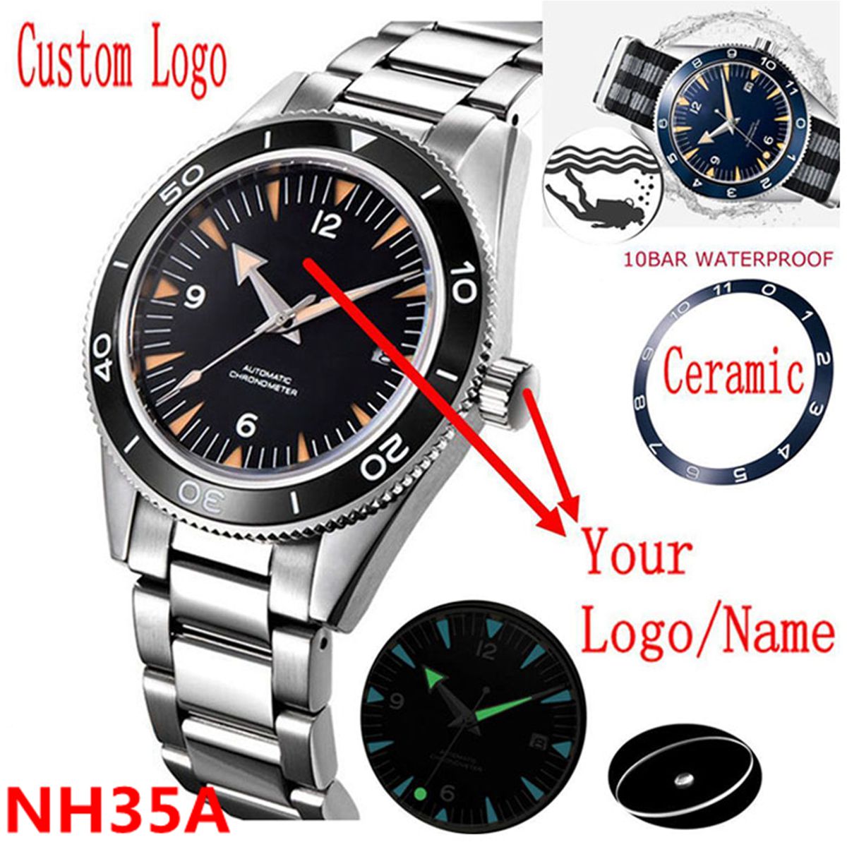 Luxury Watch Design - 사용자 정의 로고 NH35 무브먼트 시계