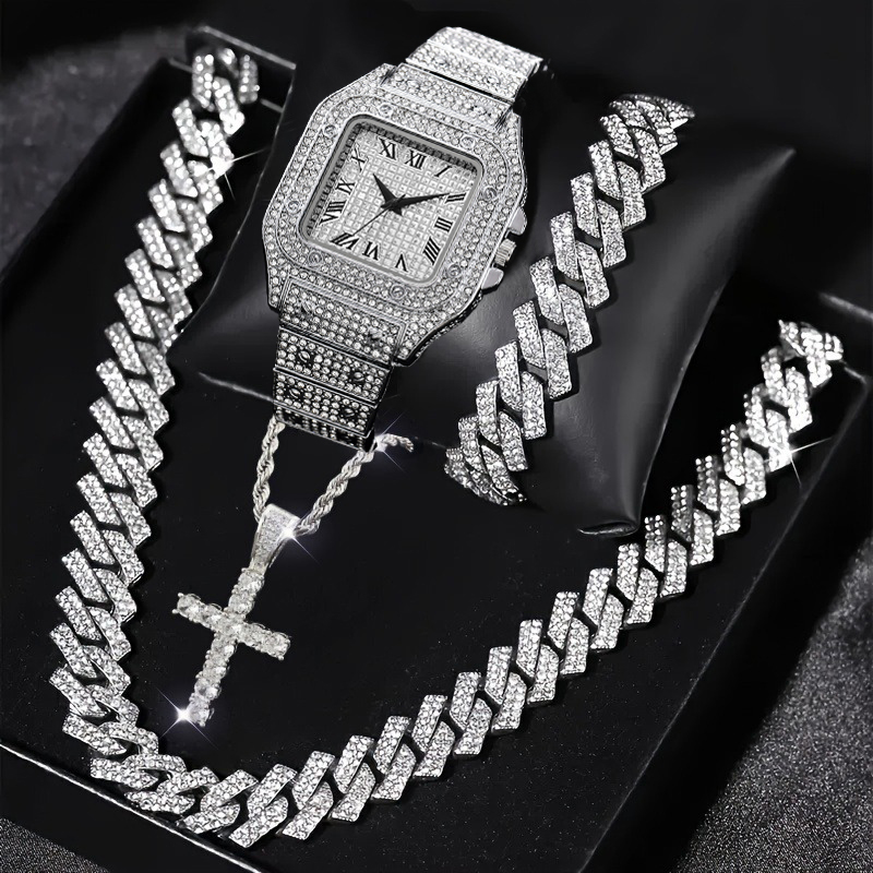 4종 패션 아이스드 아웃 스퀘어 남성용 시계 쿠바 체인 - Luxury Watch Winder 리뷰 및 가격