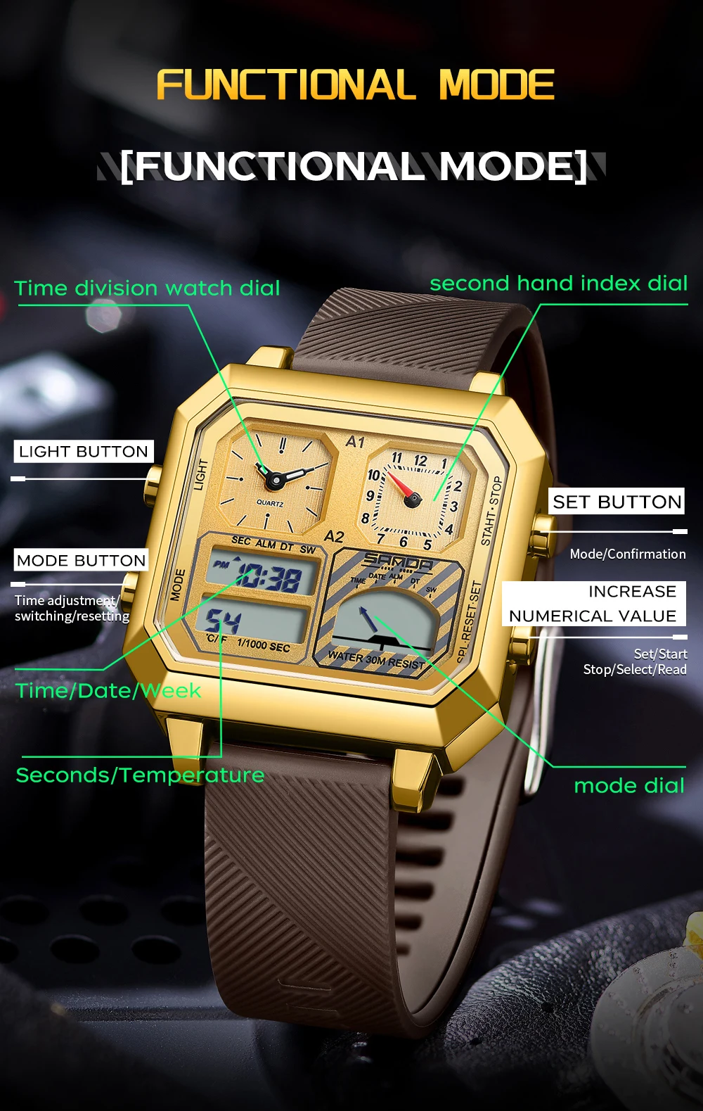SANDA 남성용 전자 시계 지능형 온도 게이지, 탑  - Luxury Watch Shop 리뷰 및 가격